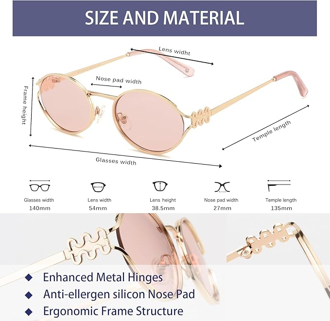 Retro Oval Sunglasses Womens Trendy 2026, Vintage Y2K Women's Shades Fashion 90s Sun Glasses UV Protection VF2252