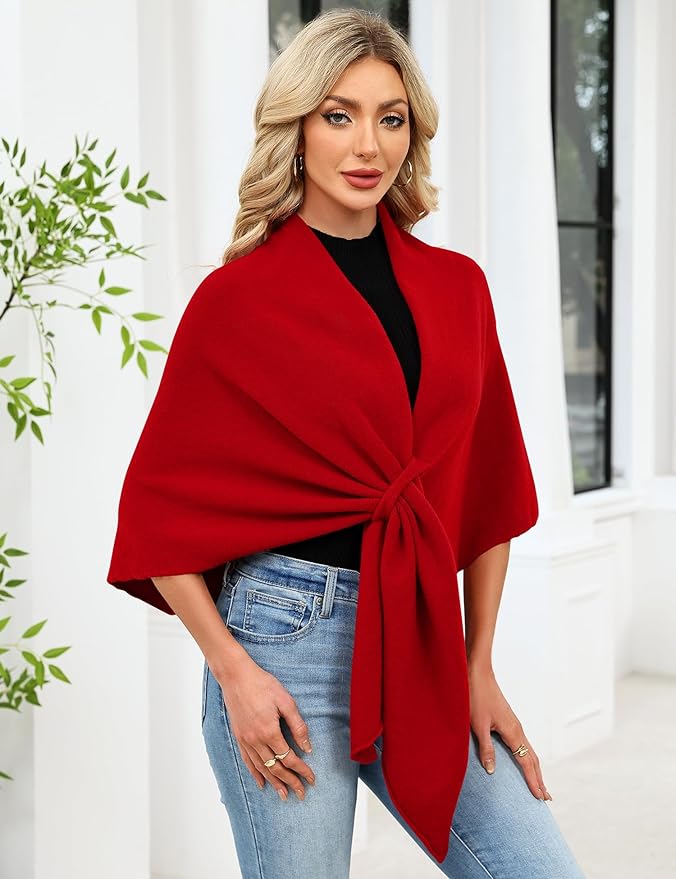 iWoo Women Soft Shawl Wraps kintted Open Front Poncho Sweater for Spring Fall Winter