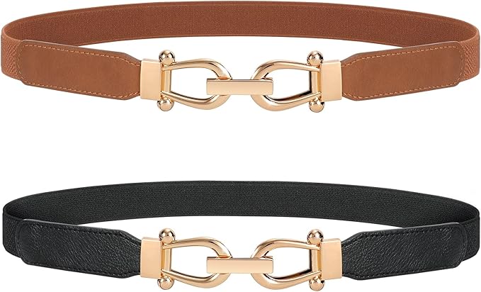 JASGOOD Women Stretchy Waist Belt Retro Elastic Skinny Belt for Ladies with Gold Buckle