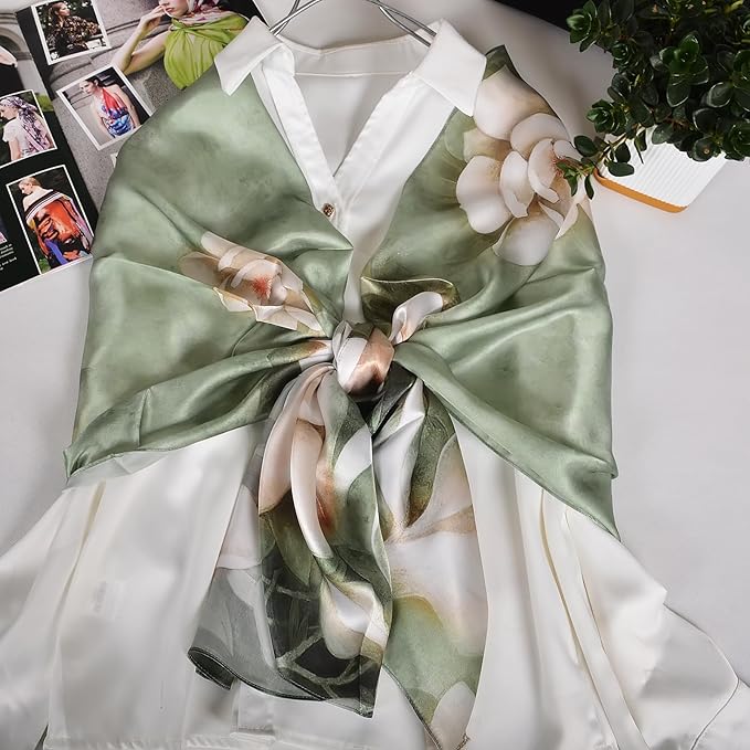 100% Mulberry Silk Scarf for Women Neck Oblong Headscarves Long Floral Print Lightweight Silk Wraps Shawls 67"*20"