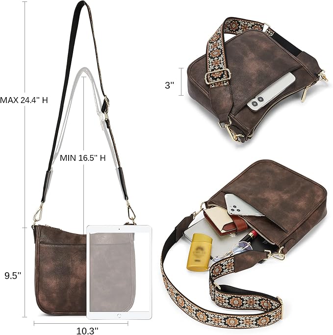 BOSTANTEN Crossbody Bags for Women Trendy Vegan Leather Hobo Purses Shoulder Handbags With Wide Shoulder Strap