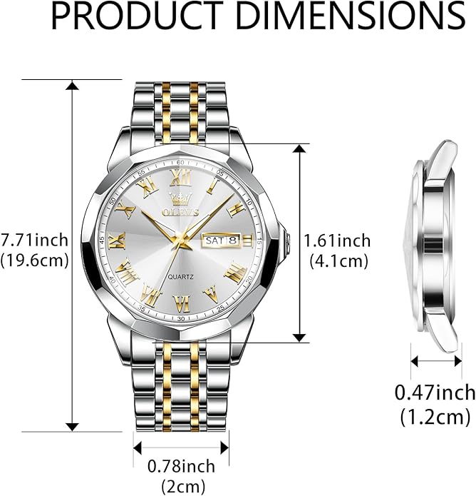 OLEVS Classic Men Watches with Date,Stainless Steel Man Watch with Date, Bussiness Watches for Men,Luminous Quartz Mens Watches Black/White/Blue/Gold, Waterproof Male Watch with Week