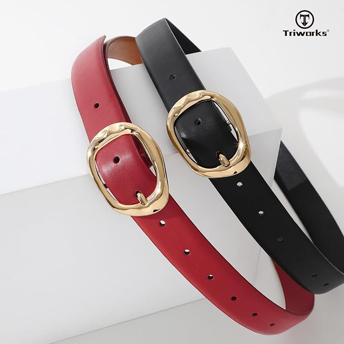 TRIWORKS 2 Pack Leather Belts for Women Fashion Waist Belt with Liquid Shapes Women Belt for Jeans Pants Dresses