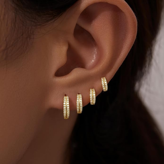 Small Gold Huggie Hoop Earrings Set for Women Men Hypoallergenic 14K Plated Stack Cartilage Earrings, Multiple Piercing Lightweight Mini Thin Cute Dainty Trendy Jewelry Set Christmas Gifts for Women