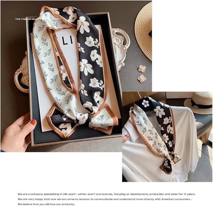 Livrerpi Silk Feeling Head Scarf Fashion Satin Hair Scarf Square Long Scarves for Women Gifts