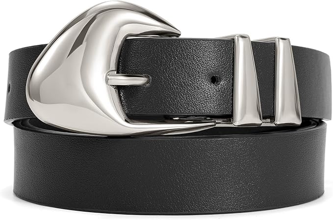 XZQTIVE Women's Leather Belts for Jeans Dress Pants Black Brown Belts for Women Ladies Waist Belts with Gold Buckle