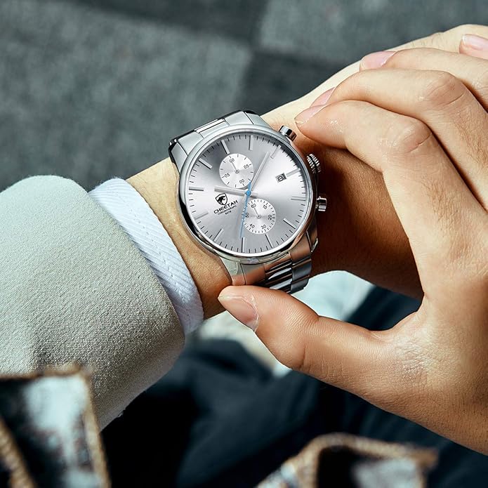 GOLDEN HOUR Fashion Business Mens Watches with Stainless Steel Waterproof Chronograph Quartz Watch for Men, Auto Date
