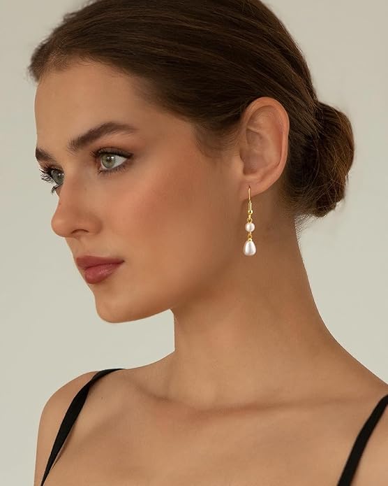 CHESKY Christmas Gifts Pearl Earrings for Women, Dainty 14K Gold Plated/Silver Plated Drop Quality Handpicked AAA+ Freshwater Cultured Round Pearls Dangle Earrings Wedding Jewelry for Women Gifts
