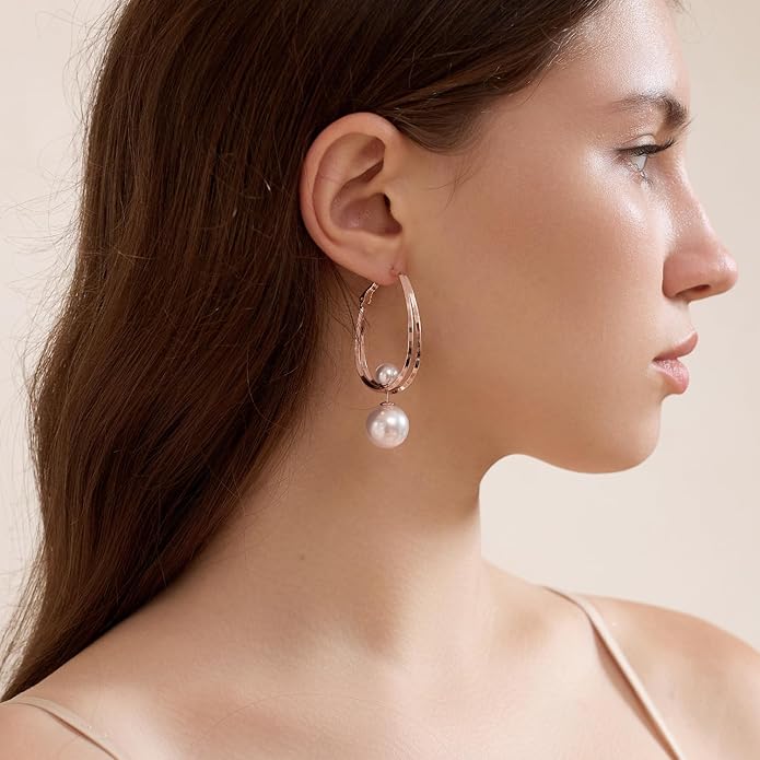 14k Gold Plated Lightweight Pearl Earrings,Trendy Jewelry,Teardrop Hoop Earrings for Women,Pearl Drop Earrings,Elegant Jewelry for Gifts