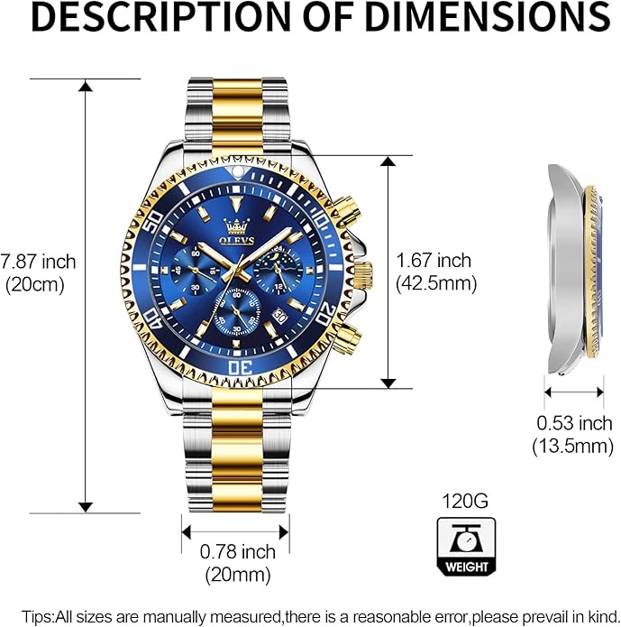OLEVS Mens Watches Big Face Stainless Steel Waterproof Date Analog Quartz Watches Fashion BusinessWrist Watches for Men…