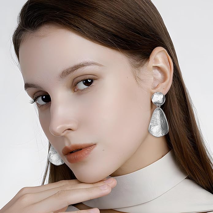 YUJIE Gold Plated Earrings for Women Geometric Chunky Dangle Earring Trendy Silvery Two-Tone Statement Jewelry