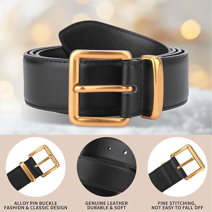 TINIDI Women Genuine Leather Belt for Jeans Pants Dress Fashion Ladies Waist Belt with Gold Buckle