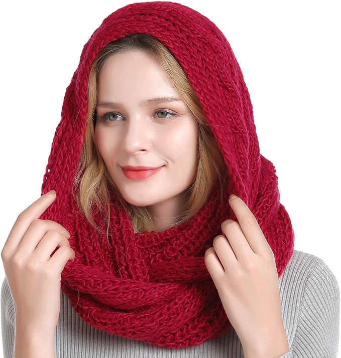 QUEENFUR Winter Women Thick Cable Knit Ribbed Infinity Circle Loop Scarf