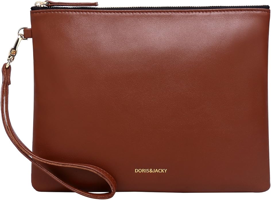 DORIS&JACKY Lambskin Leather Wristlet Clutch Purse for Women Soft Designer Slim Cell Phone Pouch Bag with Detachable Strap