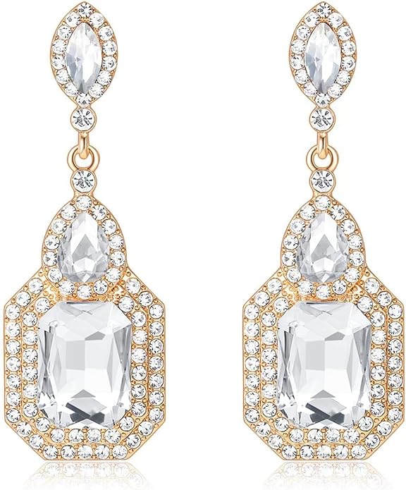 Vintage Rhinestone Dangle Statement Earrings Colorful Long Crystal Dangling Drop Earring for Women Formal Wedding Prom