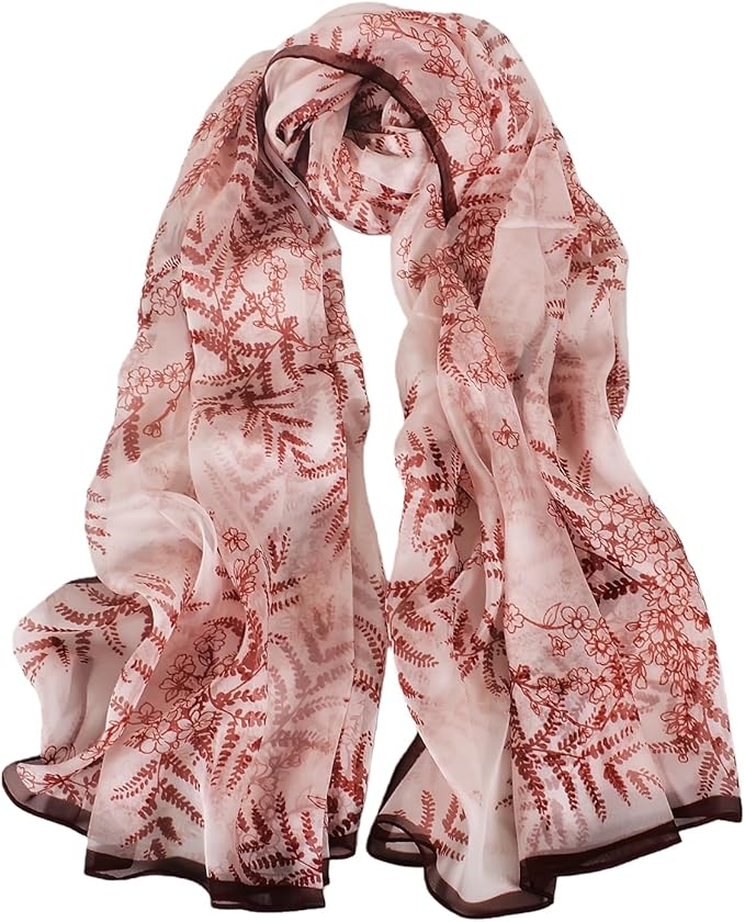 100% Mulberry Silk Women's Neck Silk Scarf-Lightweight Shawl,FLoral Print Beach Silk Wrap-Scarves for Photography