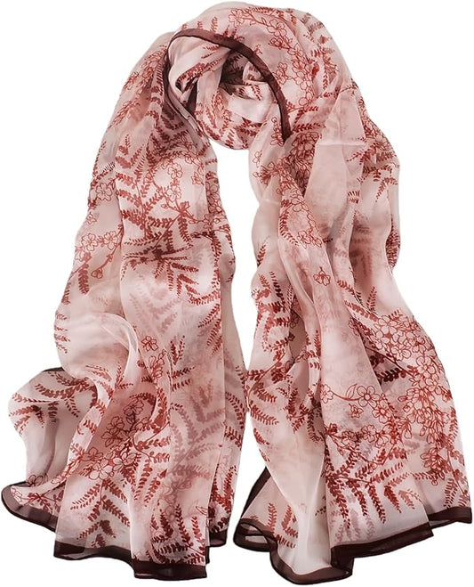 100% Mulberry Silk Women's Neck Silk Scarf-Lightweight Shawl,FLoral Print Beach Silk Wrap-Scarves for Photography