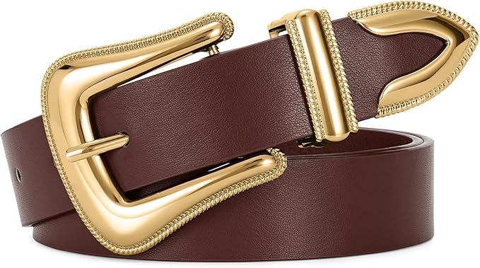 Genuine Leather Belt for Women - Silver Buckle Strap for Jeans & Dresses