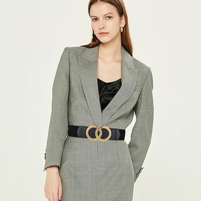 Women's Fashion Classic Metal Buckle Leather Belt with Jeans Dress