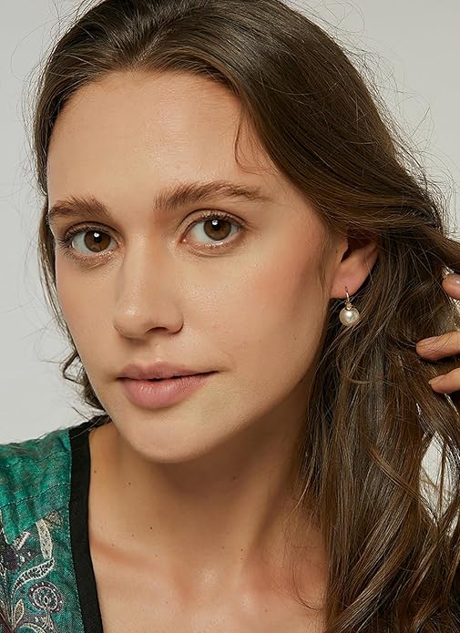 14K Gold/White Gold Plated Minimalist Pearl Hoop Earrings,Huggies Dangle Earrings Jewelry