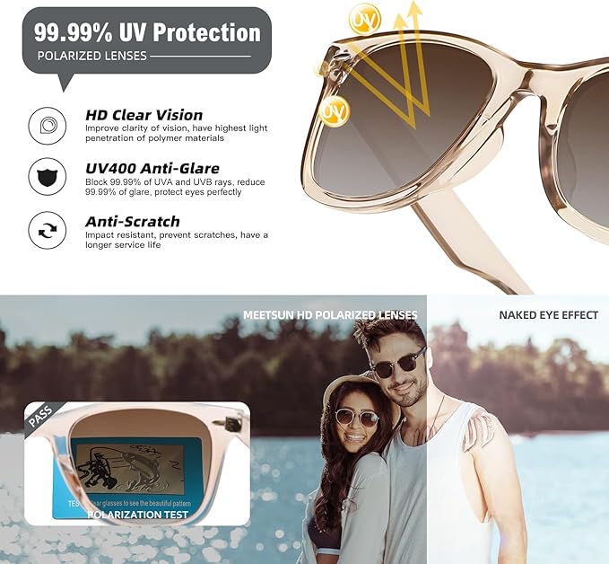 MEETSUN Polarized Sunglasses for Women Men Classic Retro Square Frame Driving Sun Glasses UV Protection