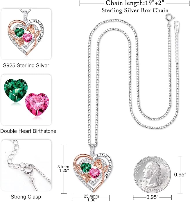 Iefil Mothers Day Gifts for Wife - Sterling Silver Birthstone Necklace Birthday Gifts for Her Wife
