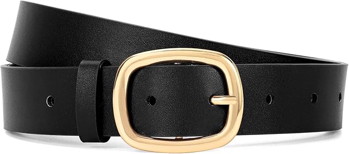 WHIPPY Women Leather Belt Casual Fashion Gold Buckle Leather Waist Belt for Jeans Pants Dresses Chic Ladies Belt