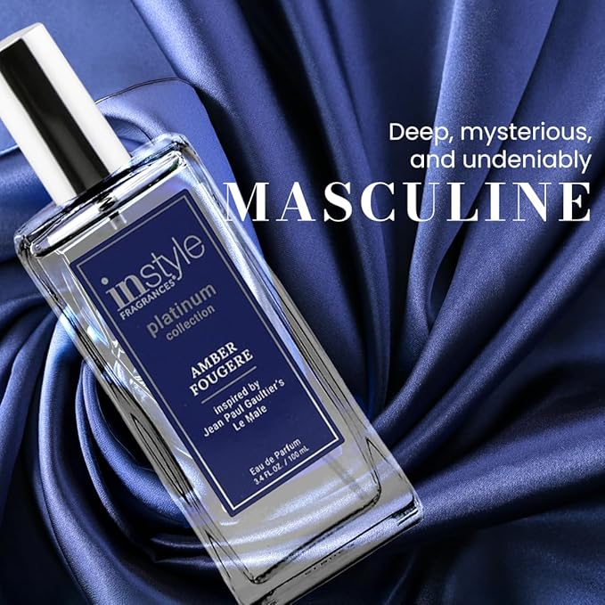 InStyle Fragrances, Platinum Collection, Amber Fougere, Inspired by Jean Paul Gaultier’s Le Male, Men’s Eau de Parfum, CLEAN, Vegan, Paraben-Free, Never Tested on Animals, 3.4 Fluid Ounces