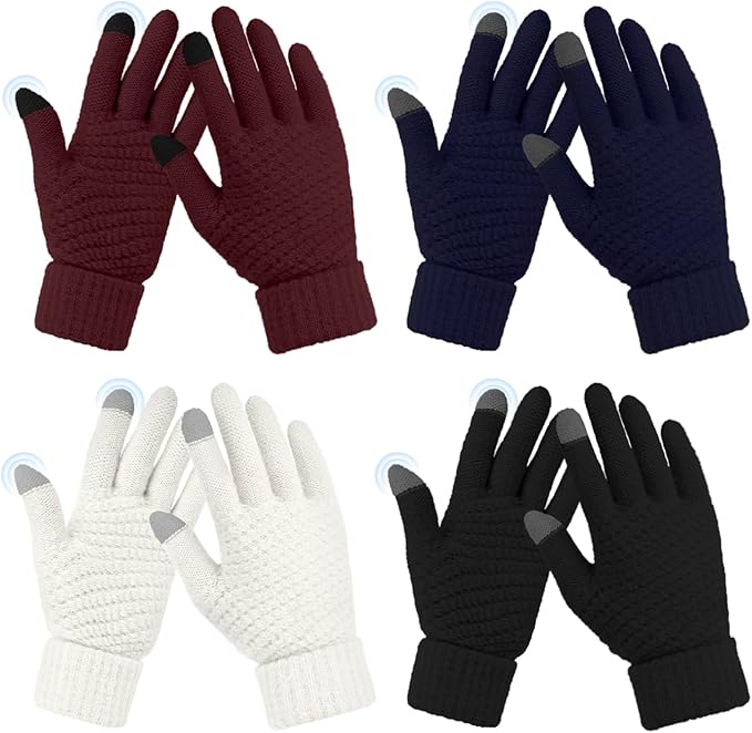 Omisy 4 Pairs Winter Gloves Women Touchscreen Cold Weather, Valentines Day Gifts for Her Wife Mom Girlfriend, Wam Mitten