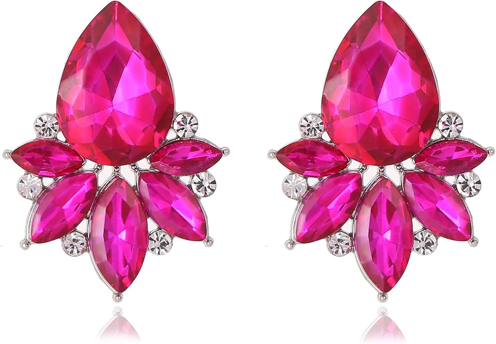 Vintage Rhinestone Earrings Fancy Crystal Cluster Drop Earrings Art Deco Earrings for Women