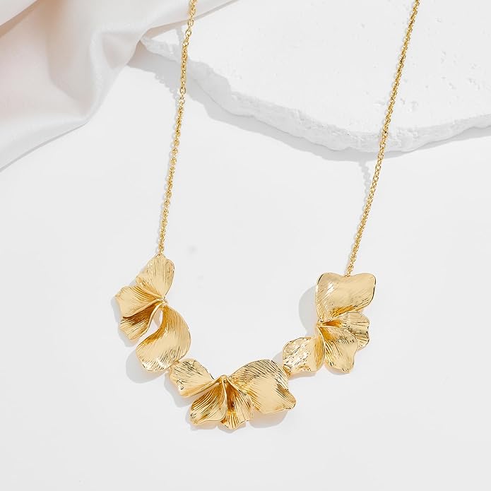 Statement Flower Necklace for Women Gold Plated Chunky Floral Collar Boho Choker Jewelry