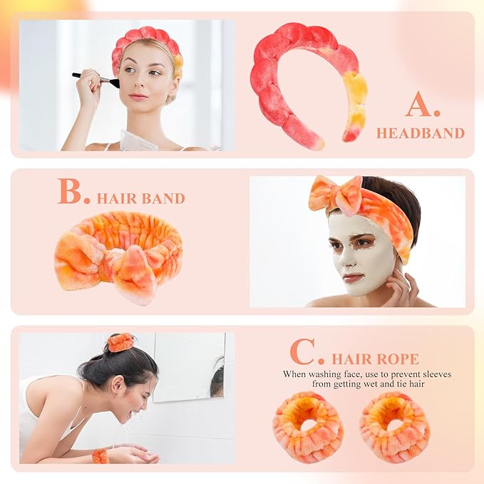 Spa Headband & Wristband Set for Women – Puffy Sponge Makeup Headband for Washing Face, Skincare Hairband, Cute Presents for Teenage Girls and Trendy Teen Girl Gifts