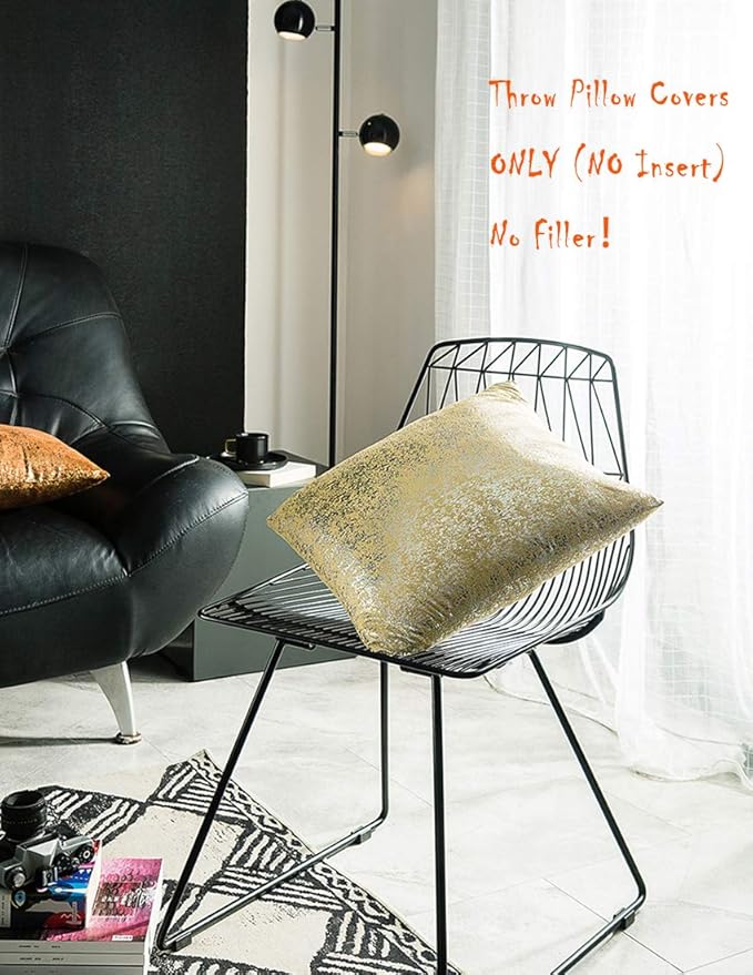 Xinrjojo Pack of 2, Soft Solid Color Sparkling Decorative Square Throw Pillow Covers Set Cushion Cases Pillow Cases for Living Room/Couch, 20"x20"(50x50cm) (Silver- Golden)