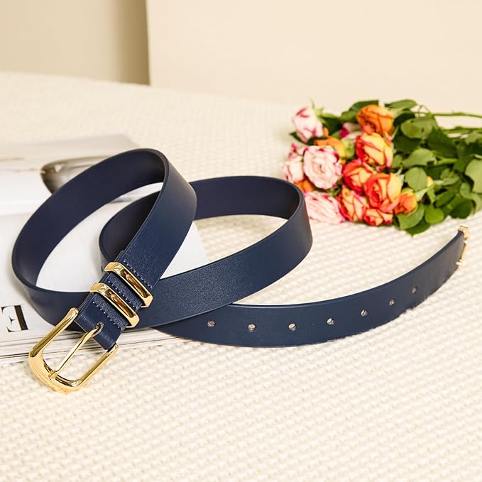 VATAN Women Leather Belt for Jeans Dresses Pants Fashion Ladies Casual Waist Belt with Gold Buckle