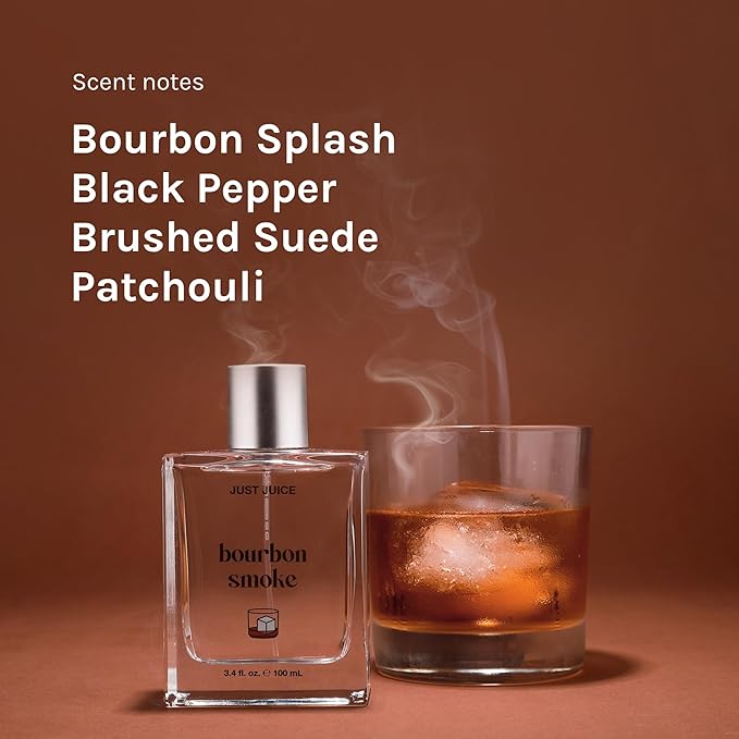 Just Juice Bourbon Smoke - Spicy, Warm Vanilla Perfume for Women and Men - Amber Mini Travel Perfume with Black Pepper, Cedar, Suede - 0.33 oz