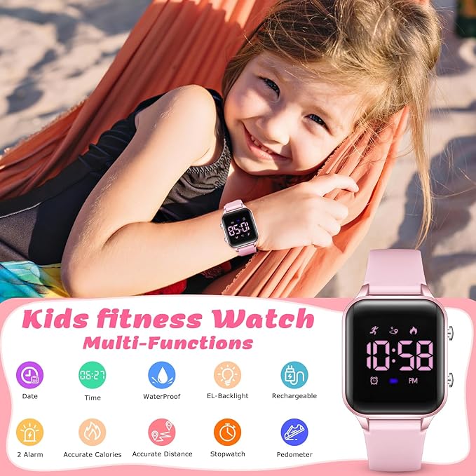 L LAVAREDO Kids Digital Watches for Boys Girls,Waterproof Sport Watch with Pedometer Stopwatch Vibration Alarm for Ages 5-13,No App Fitness Tracker Watch for Kids Teens Birthday Christmas Gifts