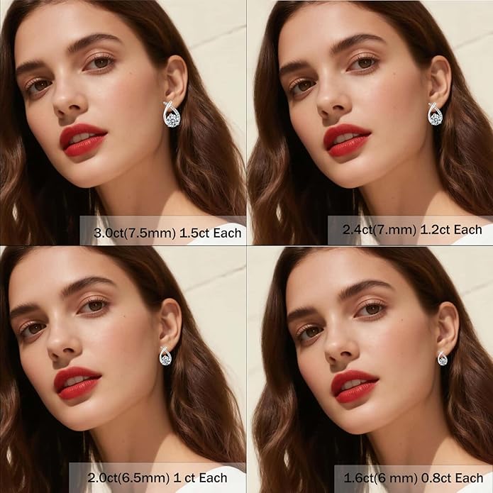 Moissanite Stud Earrings D Color VVS1 Moissanite Earrings 925 Sterling Silver 18K Gold Plated Friction Flat Bottom Mermaid Tail Earrings for Women