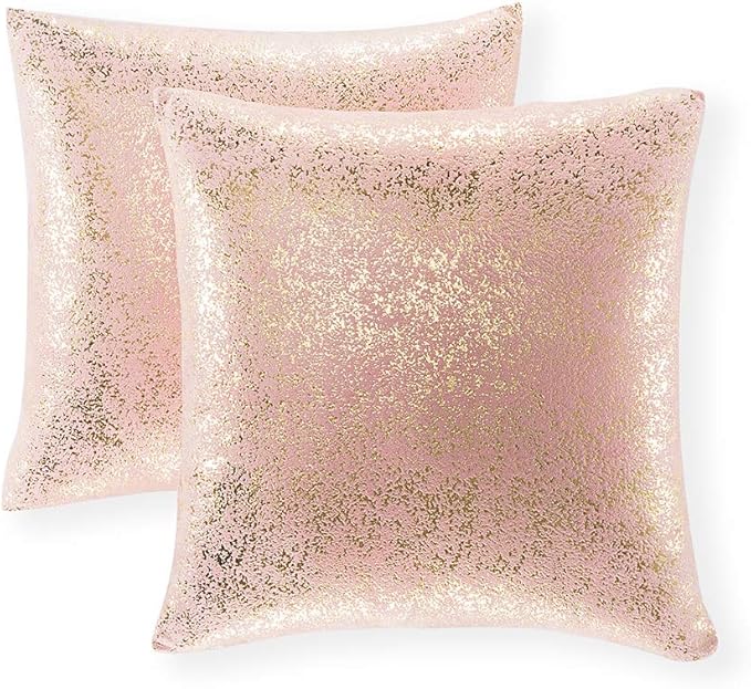 Pack of 2, Glitter Decorative Pillows, Throw Pillow Covers Cases for Couch Sofa Home Decor,Vintage Shining & Starry 18 X 18 Inches(Bronzing- Light Pink)