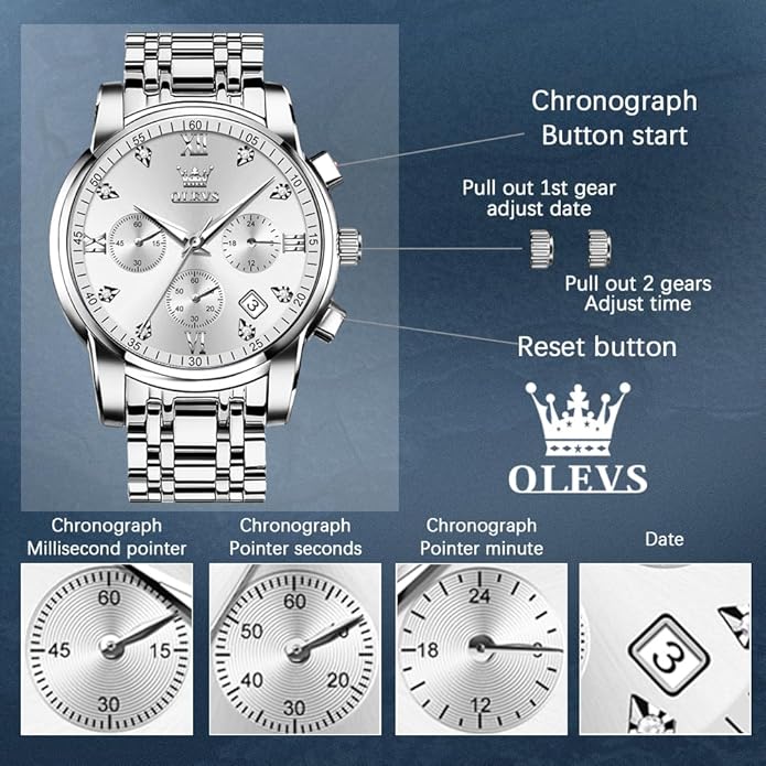OLEVS Mens Watches Waterproof Stainless Steel Adjustable Bracelet Watch Quartz Analog Watch for Men Fashion Business Classic Mens's Wrist watch's Casual Watches Gold/Blue/Black/White/Face/Dial