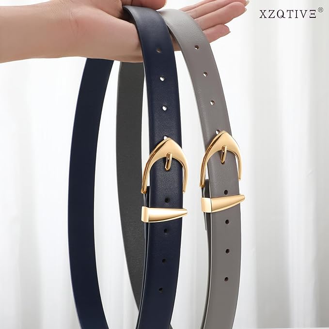 XZQTIVE Women's Leather Belts, Classic Minimalist Design For Jeans Pants Dresses, Black Belt With Gold Buckle
