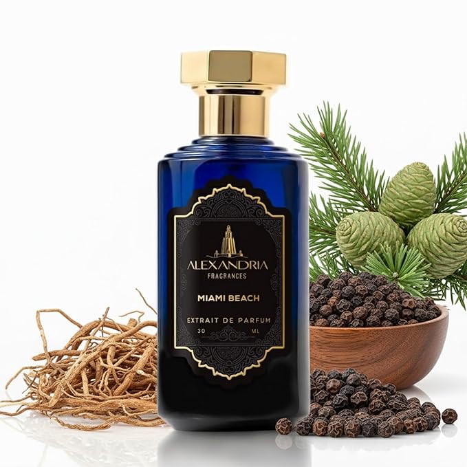 Alexandria Fragrances Miami Beach Perfume - Long Lasting Eau de Parfum for Men & Women - Everyday Men’s Cologne with Citrus, Ginger, Vetiver & Cedar Notes - Inspired by Beach & Summer Vibes - 30ml