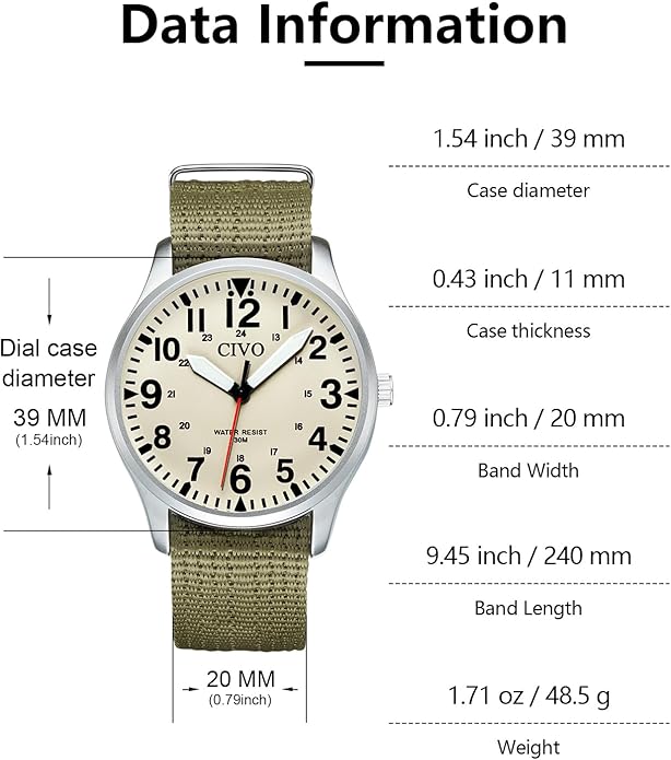 CIVO Analog Wrist Watches for Men: Waterproof Stainless Steel Mens Watches - Silver Watch with Easy Read Dial Men's Watch for Gift