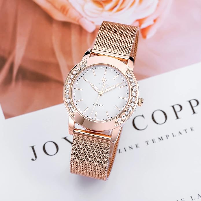 Fashion Watches for Women Rose Gold Stainless Steel Mesh Band Watch Elegant Ladies Gifts Waterproof Wrist Watch