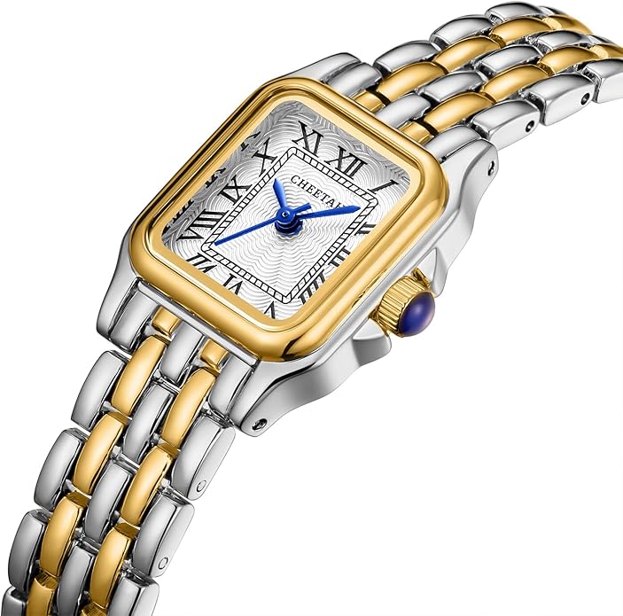 CHEETAH Gold Watches for Women with Small Vintage Bracelet, Rectangular Case Roman Dial