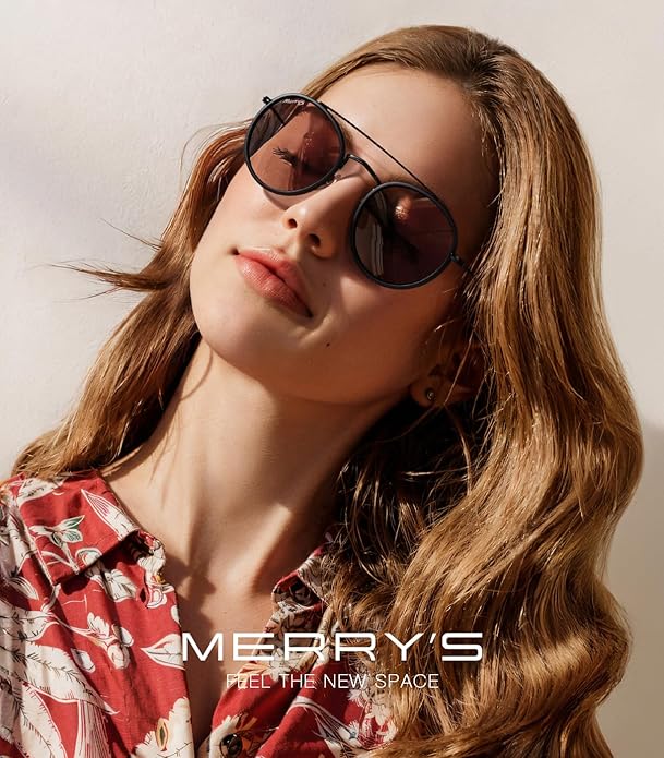 MERRY'S Retro Round Polarized Sunglasses - Unisex Double Bridge Sun Glasses