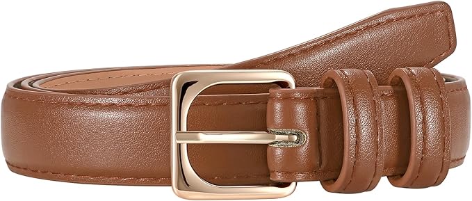 JASGOOD Women Leather Belt Fashion Ladies Skinny Leather Waist Belt for Pants Jeans Dress with Gold Buckle