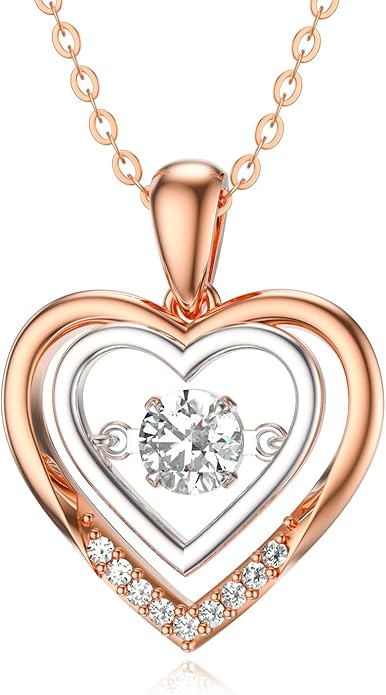 14k Gold Created Moissanite Heart Pendant Necklace for Women, Real Gold Anniversary Jewelry for Wife, Gifts for Her, 16-18 Inch