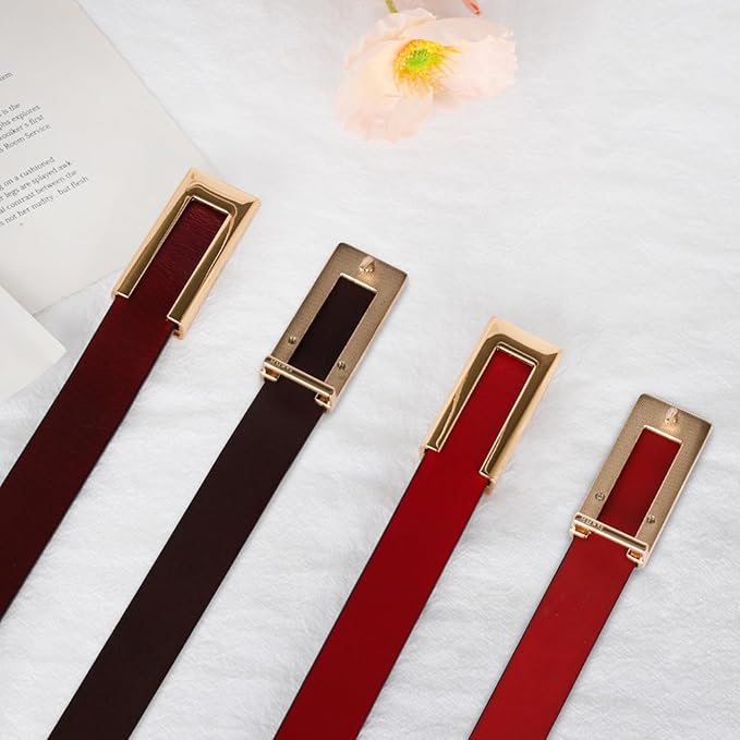 Women's Fashion Classic Metal Buckle Leather Belt with Jeans Dress