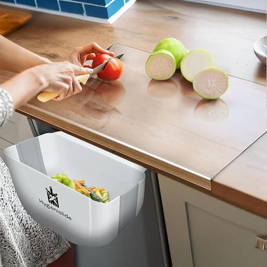 2-in-1 Clear Acrylic Cutting Board with Bin & counter lip – Extra Large countertop acrylic board 23.8 x 17.7 in (60 x 45 cm), Mess-Free, Space-Saving Chopping Board for Kitchen