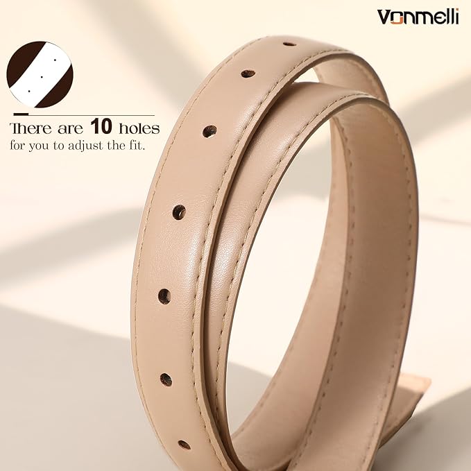 VONMELLI Womens Thin Leather Belt for Jeans Pants Dress Fashion Skinny Belt with Gold Buckle for Women